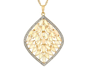 Ethiopian Opal With White Zircon 18k Yellow Gold Over Sterling Silver Pendant With Chain 0.17ctw