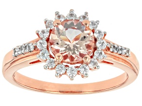 Morganite With White Zircon 18k Rose Gold Over 
Sterling Silver Ring 1.33ctw