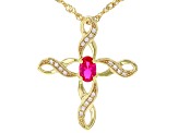 Lab Created Ruby With White Zircon 18k Yellow Gold Over Sterling Silver Pendant With Chain 0.47ctw