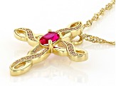 Lab Created Ruby With White Zircon 18k Yellow Gold Over Sterling Silver Pendant With Chain 0.47ctw