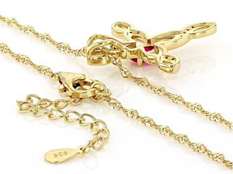 Lab Created Ruby With White Zircon 18k Yellow Gold Over Sterling Silver Pendant With Chain 0.47ctw