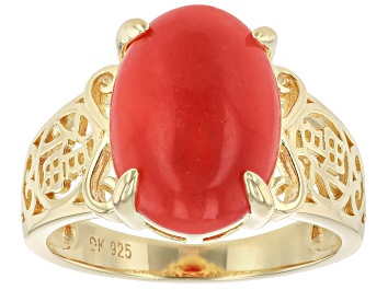 Picture of Red Jadeite 18k Yellow Gold Over Sterling Silver Ring