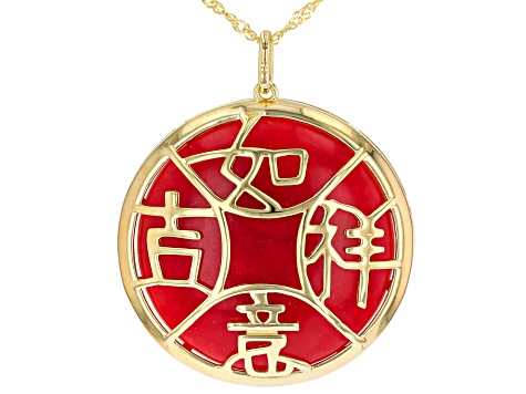 Red Jadeite 18k Yellow Gold Over Sterling Silver Pendant With Chain
