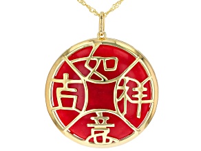 Red Jadeite 18k Yellow Gold Over Sterling Silver Pendant With Chain