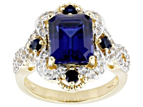 Blue and White Lab Created Sapphire 18k Yellow Gold Over Sterling Silver Ring 4.40ctw