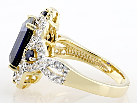 Blue and White Lab Created Sapphire 18k Yellow Gold Over