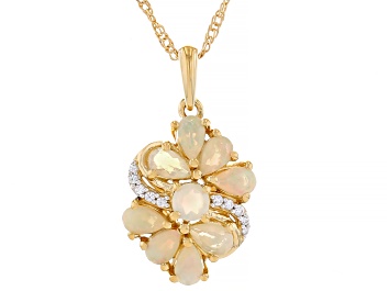 Picture of Ethiopian Opal And White Zircon 18k Yellow Gold Over Sterling Silver Pendant With Chain 1.26ctw