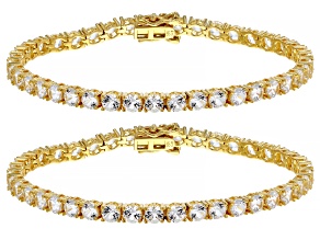 Lab Created White Sapphire 18k Yellow Gold Over Sterling Silver Tennis Bracelet Set 22.38ctw