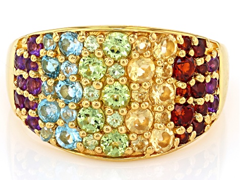 Multi Gemstone 18k Yellow Gold Over Sterling Silver Ring 1.79ctw