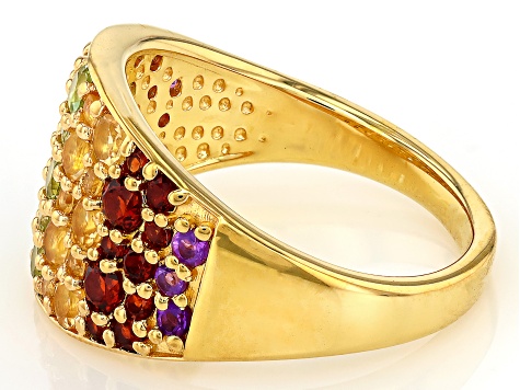 Multi Gemstone 18k Yellow Gold Over Sterling Silver Ring 1.79ctw