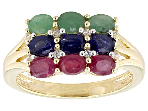 Mahaleo(R)Ruby, Mahaleo(R)Sapphire, Emerald & White Zircon 18k Yellow Gold Over Silver Ring 1.92ctw