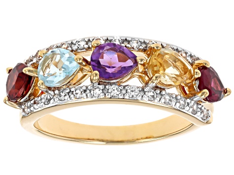 Multi Gemstone 18k Yellow Gold Over Sterliing Silver Ring 1.71ctw