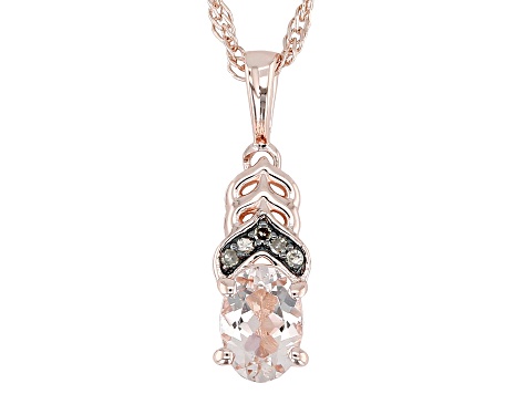 Morganite With Champagne Diamond 18k Rose Gold Over Sterling Silver Pendant With Chain 0.65ctw