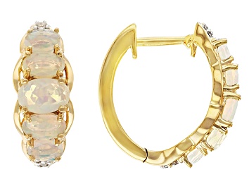 Picture of Ethiopian Opal With White Zircon 18k Yellow Gold Over Sterling Silver Earrings 1.16ctw