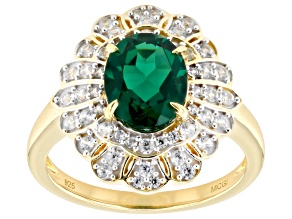 Lab Created Emerald With White Zircon 18k Yellow Gold Over Sterling Silver Ring 2.23ctw