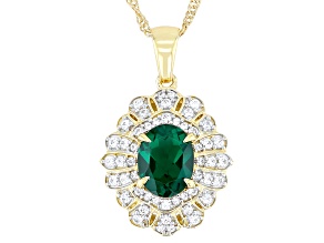 Lab Emerald With White Zircon 18k Yellow Gold Over Sterling Silver Pendant With Chain 1.99ctw