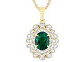 Lab Emerald With White Zircon 18k Yellow Gold Over Sterling Silver Pendant With Chain 1.99ctw