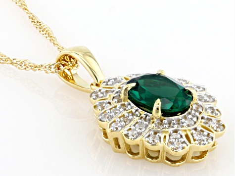 Lab Emerald With White Zircon 18k Yellow Gold Over Sterling Silver Pendant With Chain 1.99ctw