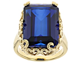 Blue Lab Created Sapphire 18k Yellow Gold Over Sterling Silver Ring 18.46ct