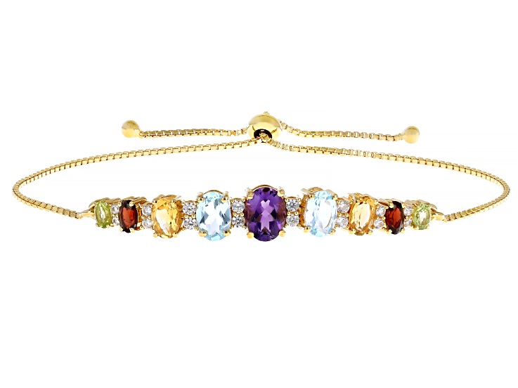Multi Gemstone 18k Yellow Gold Over Sterling Silver Bracelet 4.78ctw WIG895 JTV