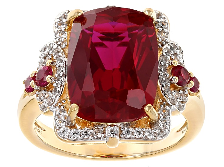 Lab Created Ruby With White Zircon 18k Yellow Gold Over