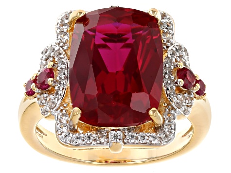 Lab Created Ruby With White Zircon 18k Yellow Gold Over Sterling Silver Ring 8.33ctw