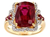 Lab Created Ruby With White Zircon 18k Yellow Gold Over Sterling Silver Ring 8.33ctw