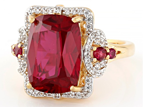 Lab Created Ruby With White Zircon 18k Yellow Gold Over Sterling Silver Ring 8.33ctw