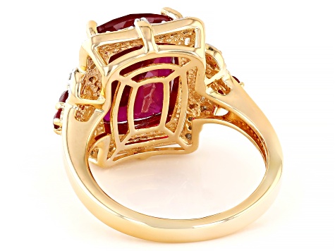 Lab Created Ruby With White Zircon 18k Yellow Gold Over Sterling Silver Ring 8.33ctw