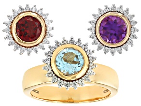Multi Gemstone 18k Yellow Gold Over Sterling Silver Ring 3.17ctw