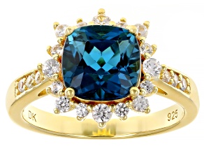 London Blue Topaz With White Zircon 18k Yellow Gold Over Sterling Silver Ring 3.11ctw