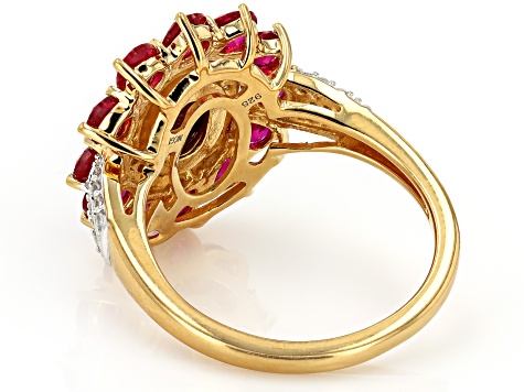 Star Ruby With Lab Ruby and White Zircon 18k Yellow Gold