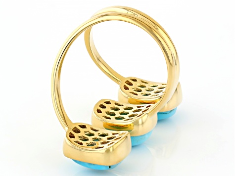 Blue Kingman Turquoise 18k Yellow Gold Over Sterling Silver Ring