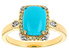 Blue Sleeping Beauty Turquoise 18k Yellow Gold Over Sterling Silver Ring 0.13ctw
