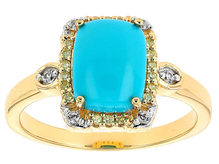 Blue Sleeping Beauty Turquoise 18k Yellow Gold Over Sterling Silver Ring 0.13ctw