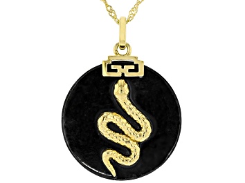 Picture of Black Jadeite 18k Yellow Gold Over Sterling Silver Snake Pendant With Chain