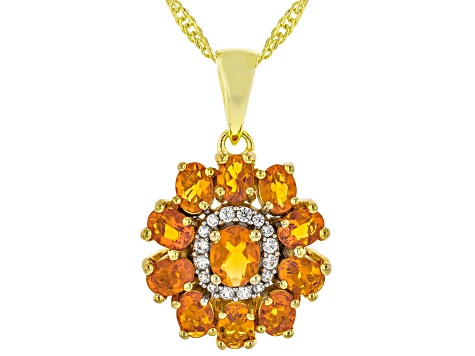 Orange Fire Opal With White Zircon 18k Yellow Gold Over Sterling Silver Pendant With Chain 1.19ctw
