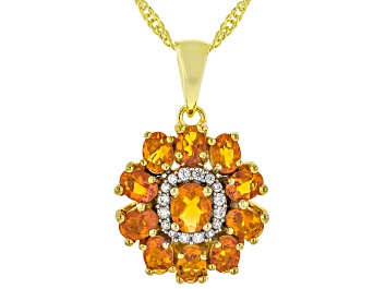 Picture of Orange Fire Opal With White Zircon 18k Yellow Gold Over Sterling Silver Pendant With Chain 1.19ctw