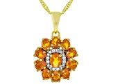 Orange Fire Opal With White Zircon 18k Yellow Gold Over Sterling Silver Pendant With Chain 1.19ctw