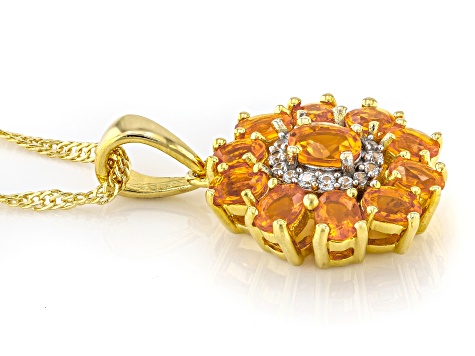 Orange Fire Opal With White Zircon 18k Yellow Gold Over Sterling Silver Pendant With Chain 1.19ctw