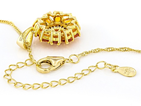Orange Fire Opal With White Zircon 18k Yellow Gold Over Sterling Silver Pendant With Chain 1.19ctw