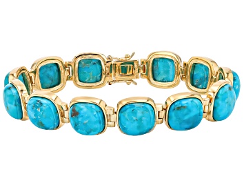 Picture of Blue Composite Turquoise 18k Yellow Gold Over Sterling Silver Bracelet
