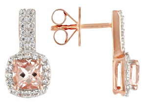 Peach Morganite With White Zircon 18k Rose Gold Over Sterling Silver Earrings 1.65ctw