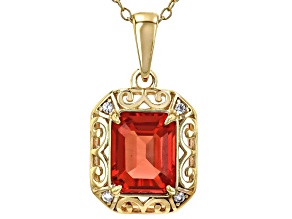 Sunset Orange Lab Created Sapphire and White Zircon 18k Yellow Gold Over Silver Pendant 2.74ctw