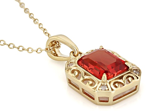 Sunset Orange Lab Created Sapphire and White Zircon 18k Yellow