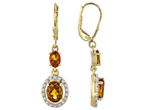 Madeira Citrine With White Zircon 18k Yellow Gold Over Sterling Silver Earrings 3.07ctw