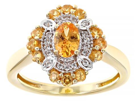 Spessartite Garnet With White Zircon 18k Yellow Gold Over Sterling Silver Ring 1.06ctw