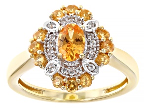 Spessartite Garnet With White Zircon 18k Yellow Gold Over Sterling Silver Ring 1.06ctw