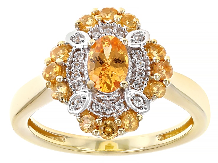 Spessartite Garnet With White Zircon 18k Yellow Gold Over Sterling Silver Ring 1.06ctw