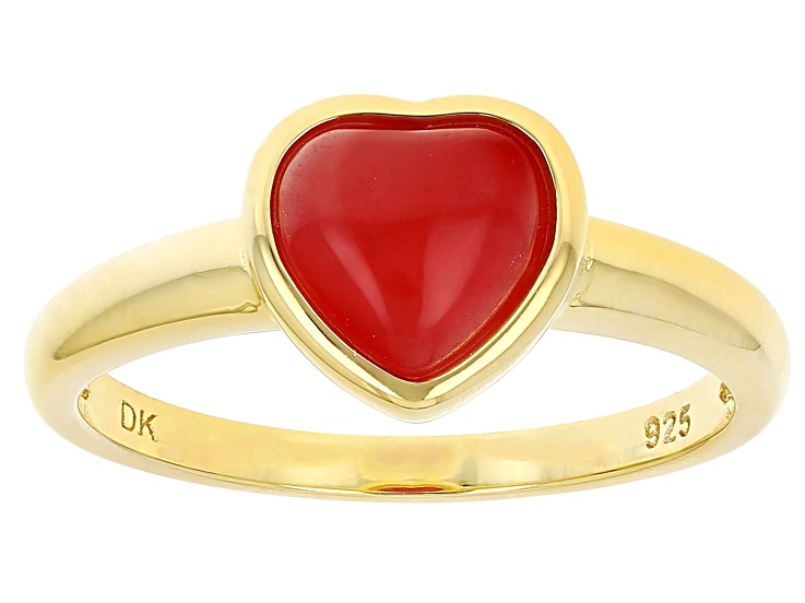 Red Jadeite 18k Yellow Gold Over Sterling Silver Heart Ring